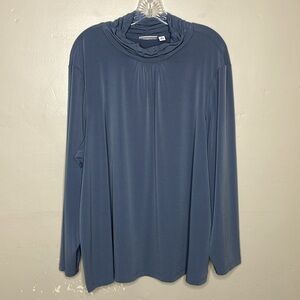 SUSAN GRAVER Mock Ruched Neck Liquid Knit Long Sleeve Gray Tunic Top A91298 3X